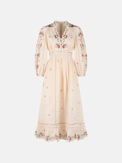 Zimmermann Patience Floral Linen Midi Dress In Neutral