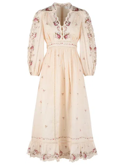 Zimmermann Patience Plunge Floral Midi Dress In Multi