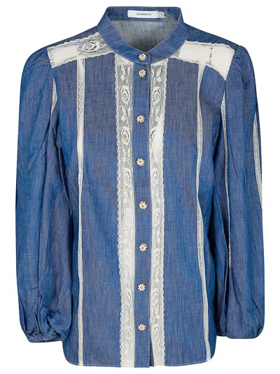 Zimmermann Awaken Lace-trimmed Denim Shirt In Blue