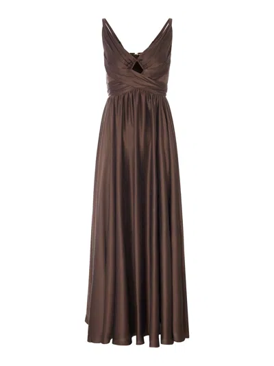 Zimmermann Long Silk Dress With Draped Bodice In Brown