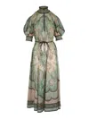 Zimmermann Womens Tapestry Teal Multi Wanderlust Billow Puffed-short-sleeves Silk Midi Dress In Multi