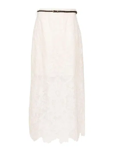 Zimmermann Ottie Embroidered Linen Midi Skirt In White