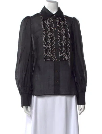 Pre-owned Zimmermann Long Sleeve Blouse In Black