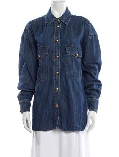 Pre-owned Zimmermann Long Sleeve Blouse In Blue