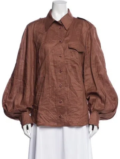 Pre-owned Zimmermann Long Sleeve Blouse In Brown