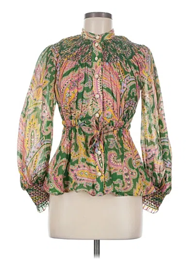 Pre-owned Zimmermann Long Sleeve Blouse In Green