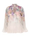 Zimmermann Multicolour Floral Top With High Neckline And Tie Detail In Pink
