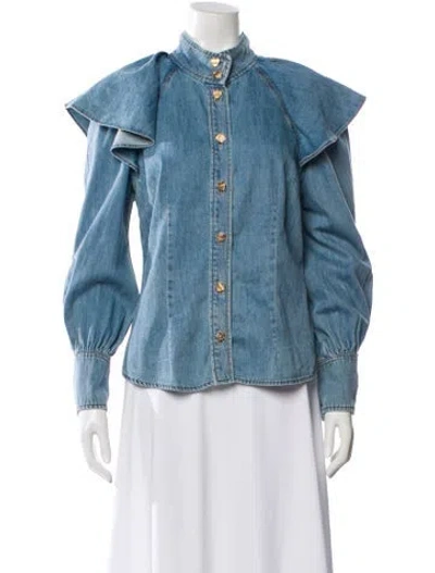 Pre-owned Zimmermann Long Sleeve Blouse W/ Tags In Blue