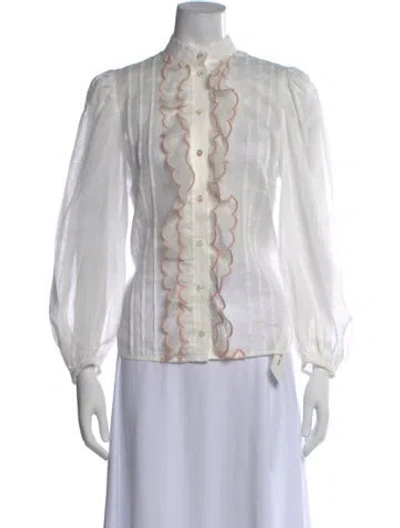 Pre-owned Zimmermann Long Sleeve Blouse In White