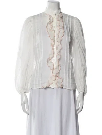 Pre-owned Zimmermann Long Sleeve Blouse In White