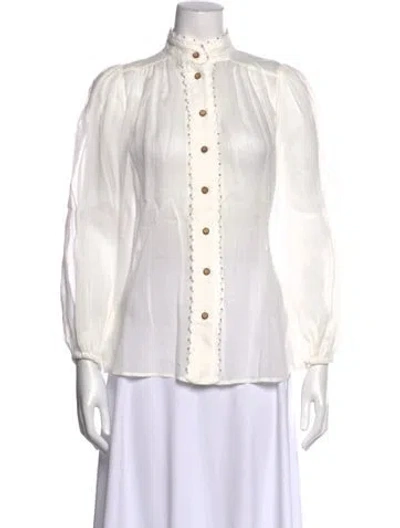 Pre-owned Zimmermann Long Sleeve Blouse In White