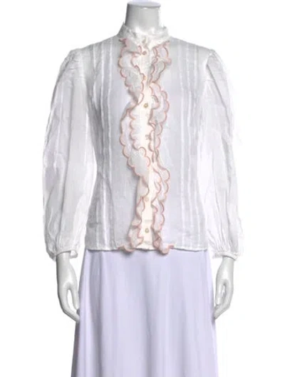 Pre-owned Zimmermann Long Sleeve Blouse In White