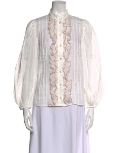 Pre-owned Zimmermann Long Sleeve Blouse In White