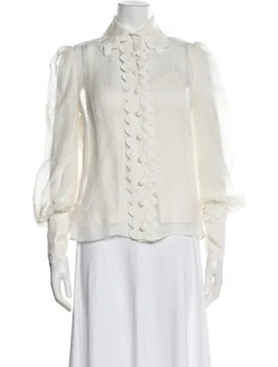 Pre-owned Zimmermann Long Sleeve Blouse In White