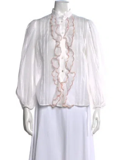 Pre-owned Zimmermann Long Sleeve Blouse In White