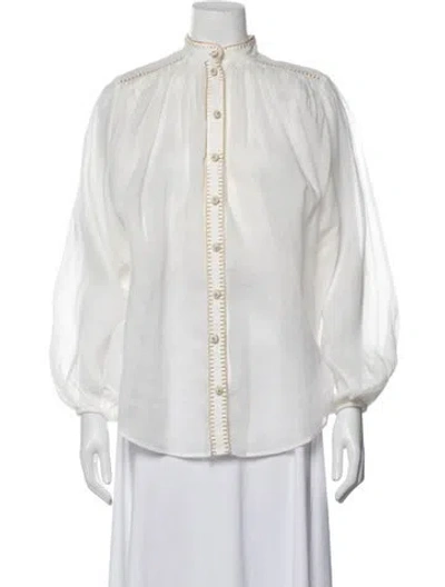 Pre-owned Zimmermann Long Sleeve Blouse In White
