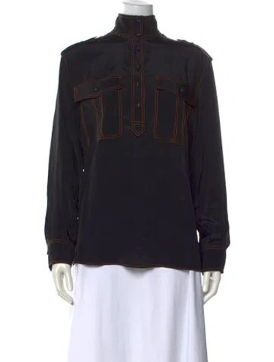 Pre-owned Zimmermann Long Sleeve Button-up Top In Black