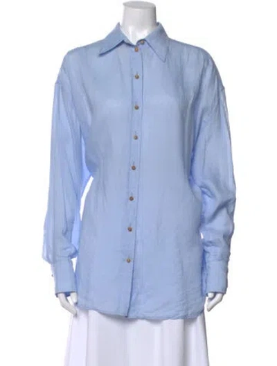 Pre-owned Zimmermann Long Sleeve Button-up Top In Blue
