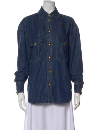 Pre-owned Zimmermann Long Sleeve Button-up Top In Blue