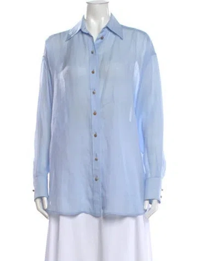 Pre-owned Zimmermann Long Sleeve Button-up Top In Blue