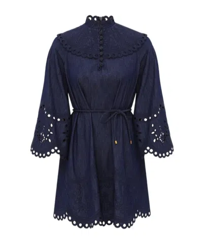 Zimmermann Mahon Broderie Anglaise Denim Mini Dress In Blue