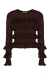Zimmermann Long Sleeve Knit Top With Ruffles In Brown