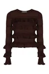 Zimmermann Long Sleeve Knit Top With Ruffles In Brown
