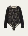 Zimmermann Fitted Black Lace Bodysuit With Floral Design And Inset Jelly Ribbon In Black