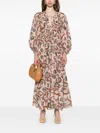 Zimmermann Long Sleeve Maxi Dress With Self-ties And Pleated Skirt In Brown