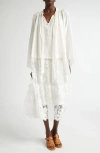 Zimmermann Long Sleeve Mixed Media Midi Dress In Ivory