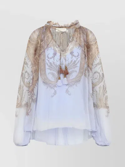 Zimmermann Long Sleeve Paisley Top Ruffled Neckline In Multi