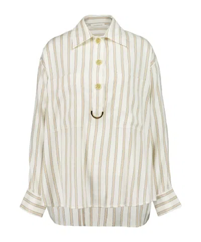 Zimmermann Long Sleeve Striped Shirt In White