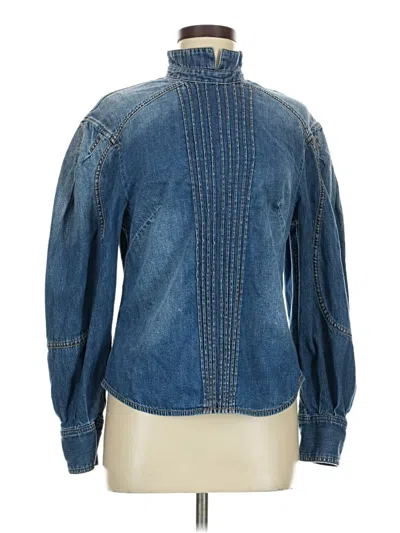 Pre-owned Zimmermann Long Sleeve Top Blue Mock Neckline Tops