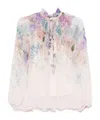 Zimmermann Multicolour Floral Top With High Neckline And Tie Detail In White
