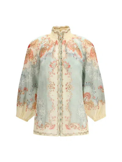 Zimmermann Womens Wallpaper Floral Mint Daylight Balloon-sleeves Woven Blouse Xs In Multi