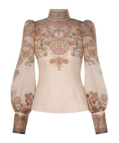 Zimmermann Paisley-print Long Puff-sleeve Top In Multi