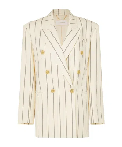Zimmermann Luminosity Oversized Double-breasted Pinstriped Wool And Cotton-blend Blazer In Multi
