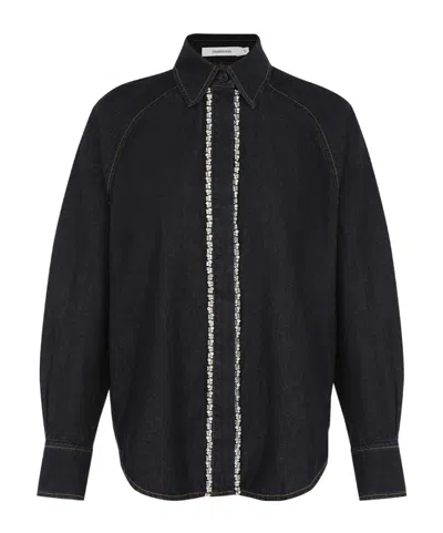 Zimmermann Long-sleeved Denim Shirt In Black