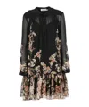 Zimmermann Natura Lantern Mini Dress In Coral Garden Black In Black