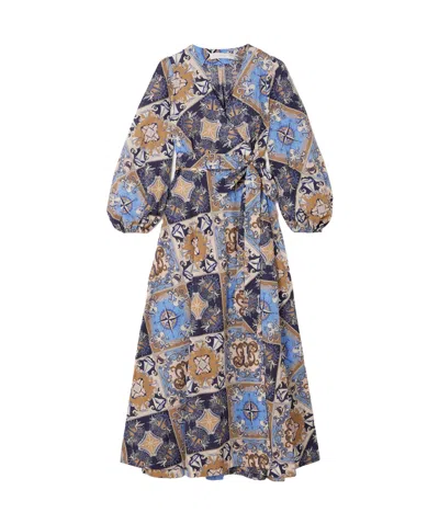 Zimmermann Alight Belted Printed Cotton Midi Wrap Dress In Multicolor