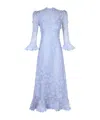 Zimmermann Matchmaker Appliquéd Crystal-embellished Linen And Silk-blend Midi Dress In Blue