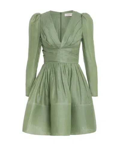 Zimmermann Long Sleeved Dress In Green
