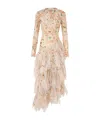 Zimmermann Natura Feathered Linen-silk Midi Dress In Nude
