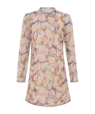 Zimmermann Illustration Crystal-embellished Floral-print Linen And Silk-blend Organza Mini Dress In Multi