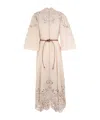 Zimmermann Beige Long Dress With High Neck And All-over Embroidery In Linen Woman In Nude