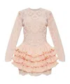 Zimmermann Crush Lace Frill Sleeved Mini Dress In Pink