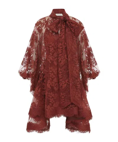 Zimmermann Illustration Lace Mini Dress In Chesnut