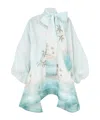 Zimmermann Illuminate Billow Pussy-bow Printed Linen And Silk-blend Mini Dress In White