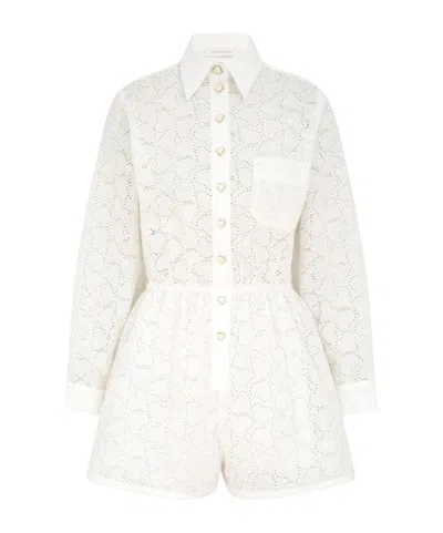 Zimmermann Crush Embroidered Linen Playsuit In White