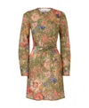 Zimmermann + Net Sustain August Belted Floral-print Linen Mini Dress In Brown